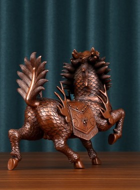 紫铜火麒麟摆件一对铜器摆件麒麟办公室乔迁礼品家居摆设