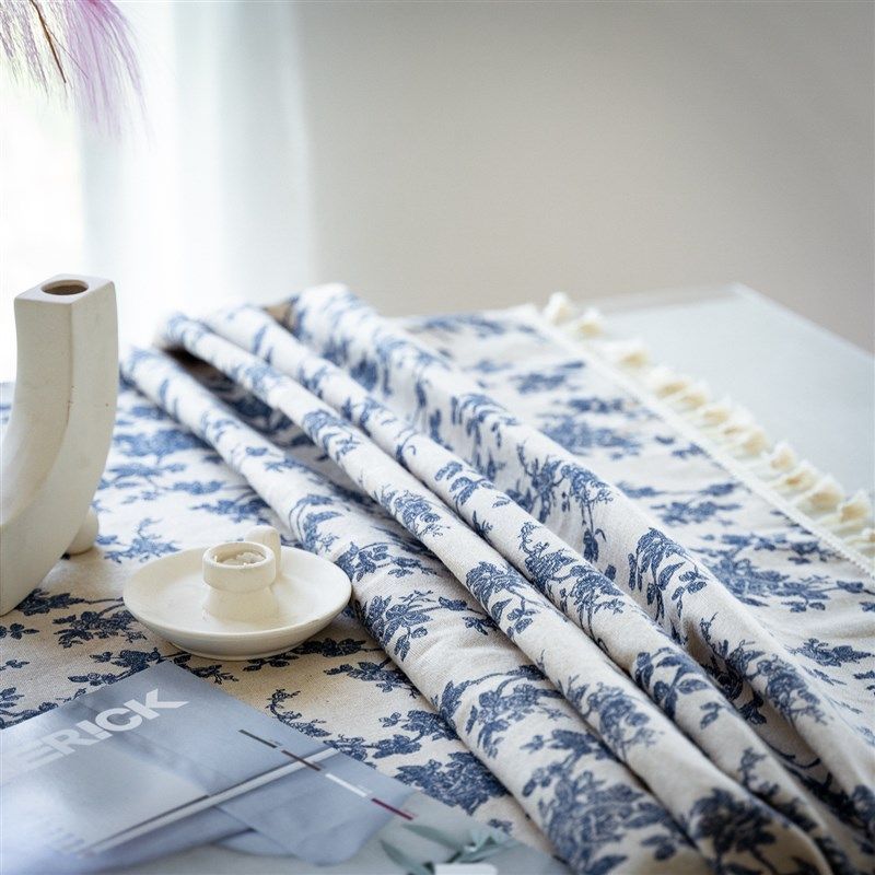 法式复古蓝玫瑰棉麻餐桌布野餐布圆桌布茶几布正方盖巾拍照背景布,淘宝优惠券,粉丝福利购,淘宝优惠卷