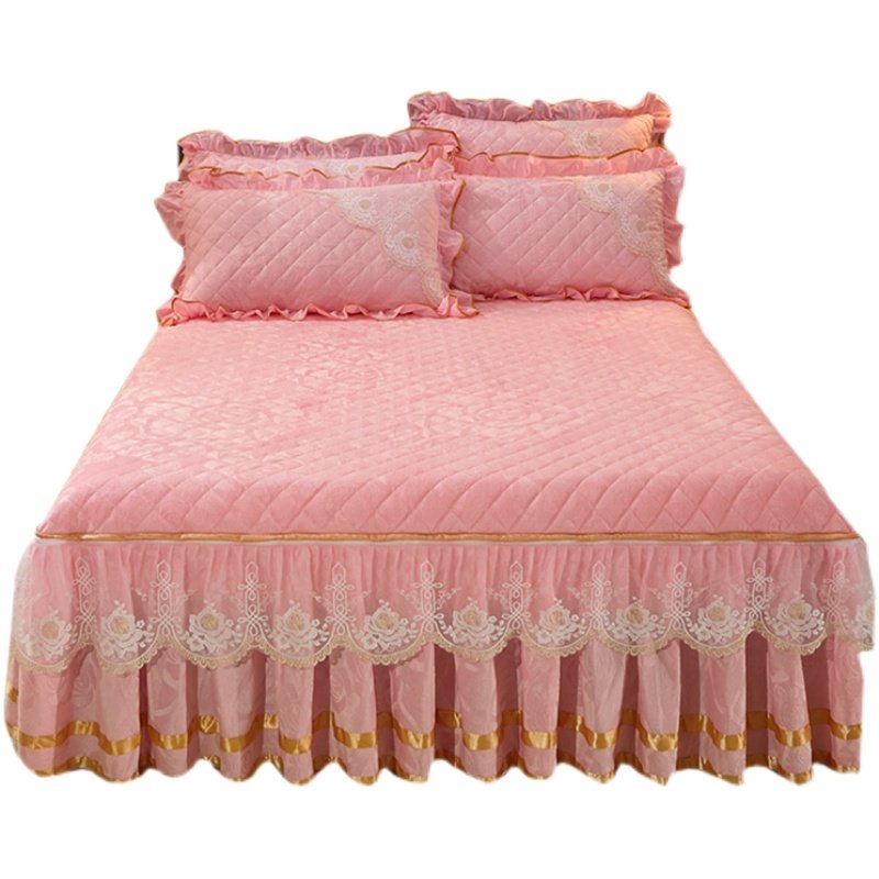 欧式可拆卸天鹅绒床裙三件加厚蕾丝床罩单件可机洗防滑床秋冬,淘宝优惠券,粉丝福利购,淘宝优惠卷
