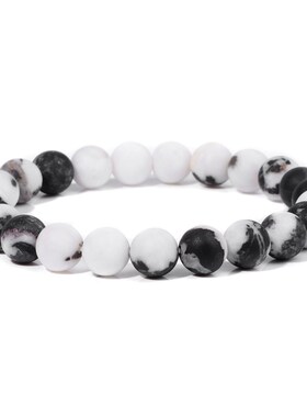 8mm Black White Natural Stone Bracelet Handmade Matte Opal