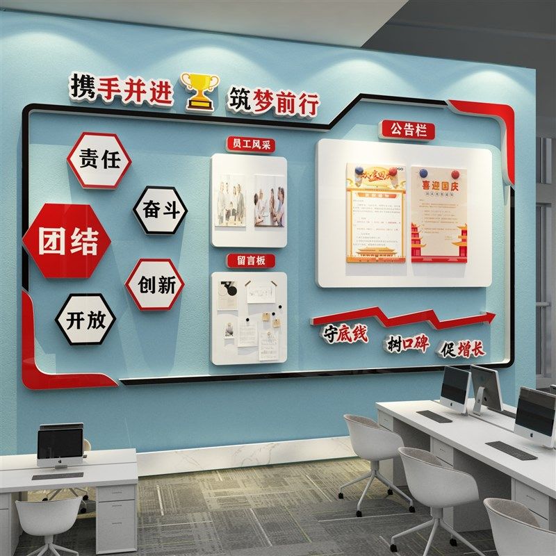 团队风采企业文化墙员工照片展示墙公告栏墙贴办公室布置墙面装饰,淘宝优惠券,粉丝福利购,淘宝优惠卷