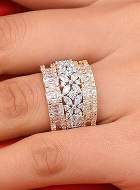 Missvikki 2023 New Gorgeous Wide Rings Cubic Zircon Crystal