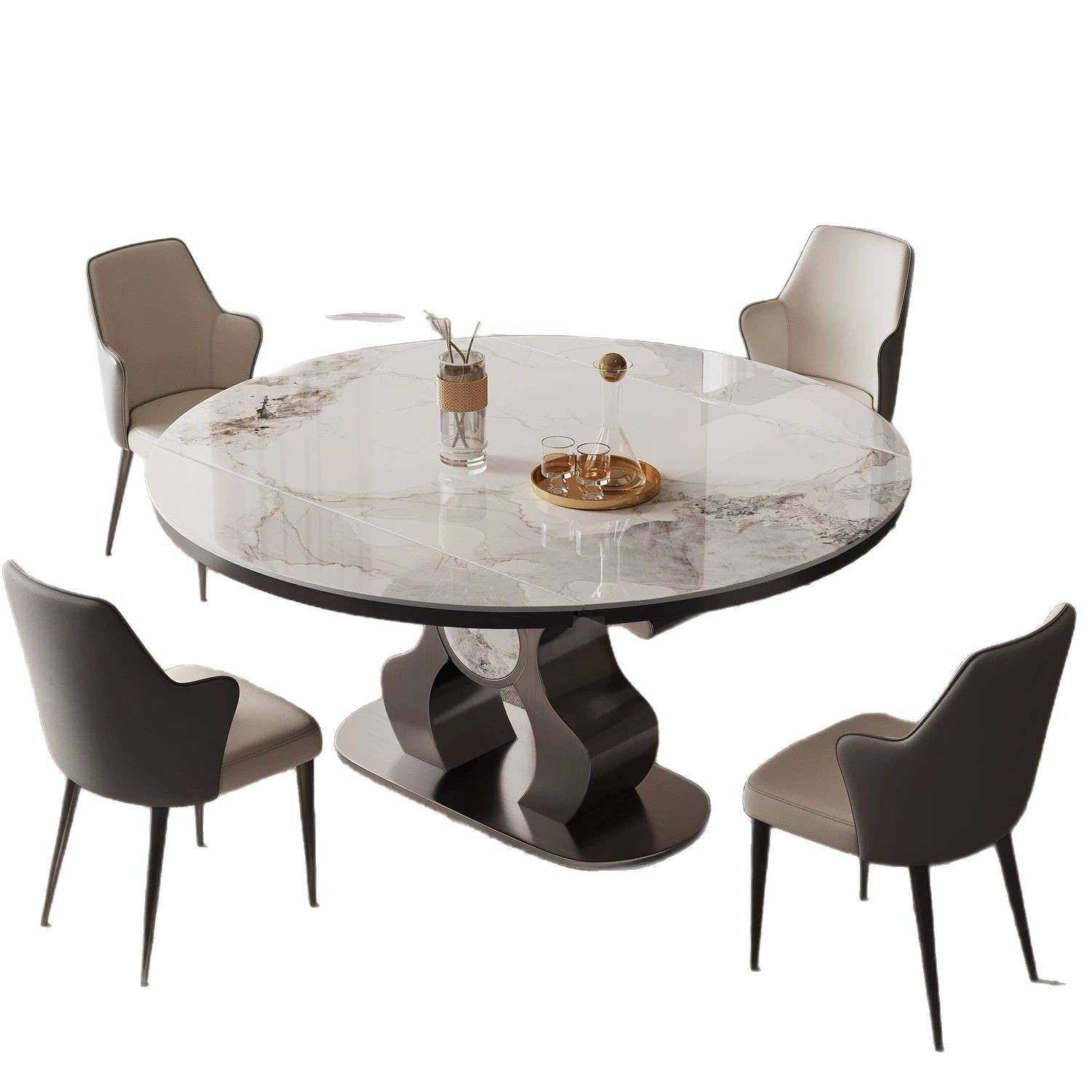 意式亮光岩板餐桌可方变圆伸缩折叠功能带转盘圆桌现代圆形吃饭桌,淘宝优惠券,粉丝福利购,淘宝优惠卷