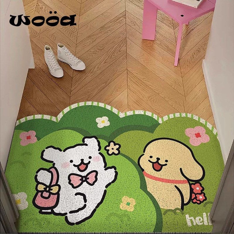 线条小狗绿色丝圈进门入户门玄关门厅门垫地垫地毯可裁剪小清新垫,淘宝优惠券,粉丝福利购,淘宝优惠卷