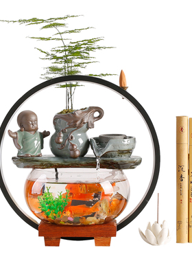 葫芦鱼缸流水生财喷泉摆件水循环招财桌面办公室开业乔迁新居礼品