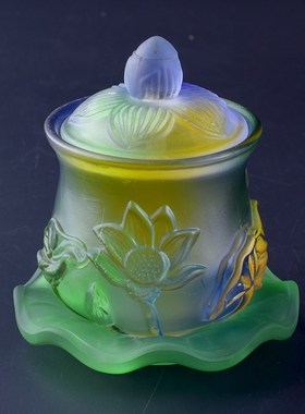 供奉佛前杯玻璃圣水杯仿琉璃莲花供杯敬水净水杯观音菩萨贡杯摆件