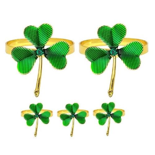 6 Pcs Green Shamrock Napkin Rings Alloy St Patricks Day - 图1