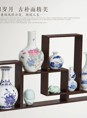 创意DIY榫卯 鸡翅木红木实木 博古架展示架多宝架花瓶紫砂茶具架