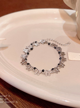 轻奢小众双层叠戴手链女高级设计感黑色串珠手串闺蜜手饰