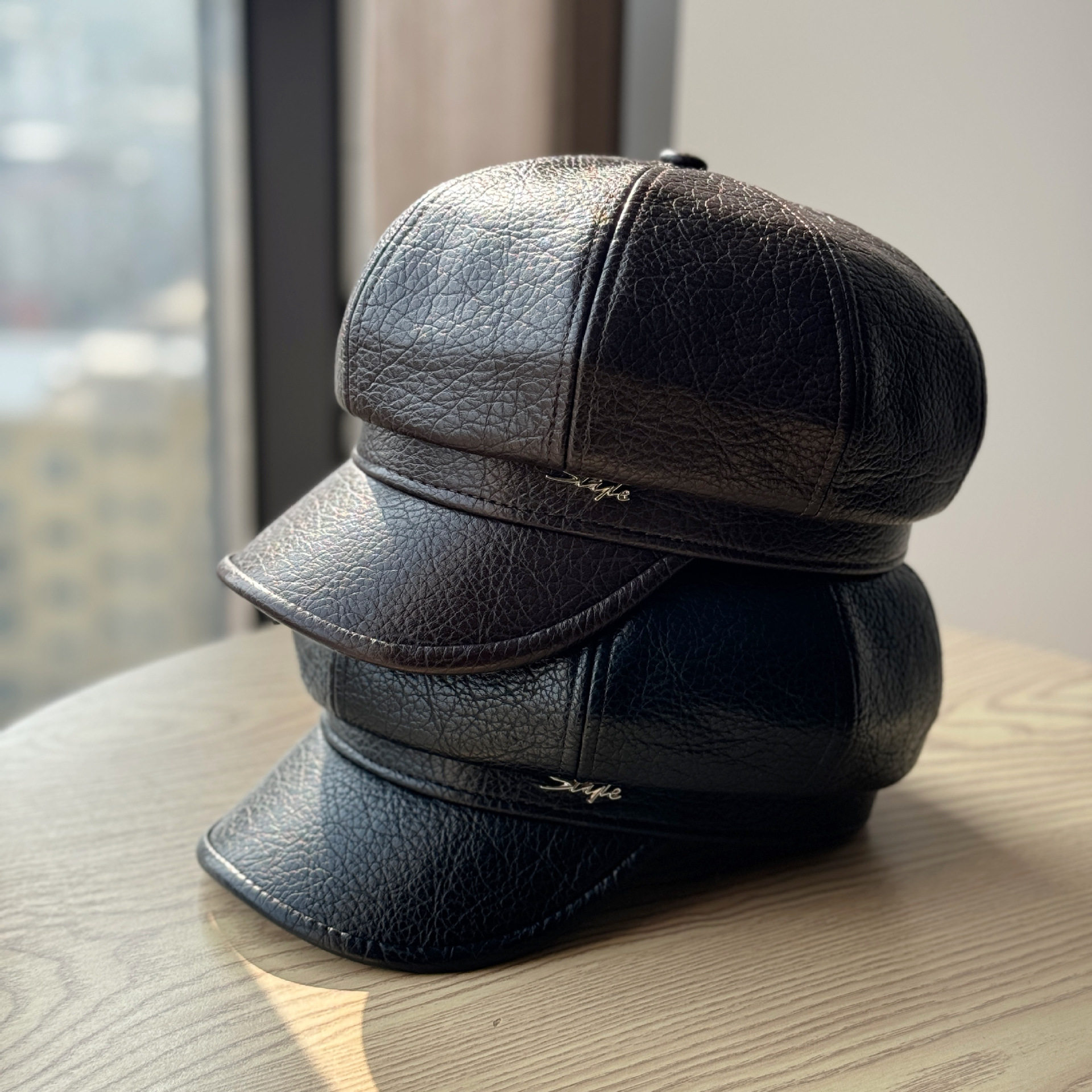 新款八角帽女秋冬季时尚保暖in风韩版百搭复古黑色皮质报童帽潮,淘宝优惠券,粉丝福利购,淘宝优惠卷