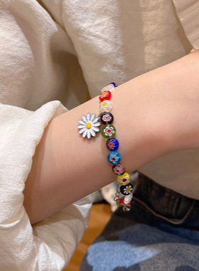 琉璃彩色花朵串珠手链女小清新甜美气质太阳花手环网红手饰品
