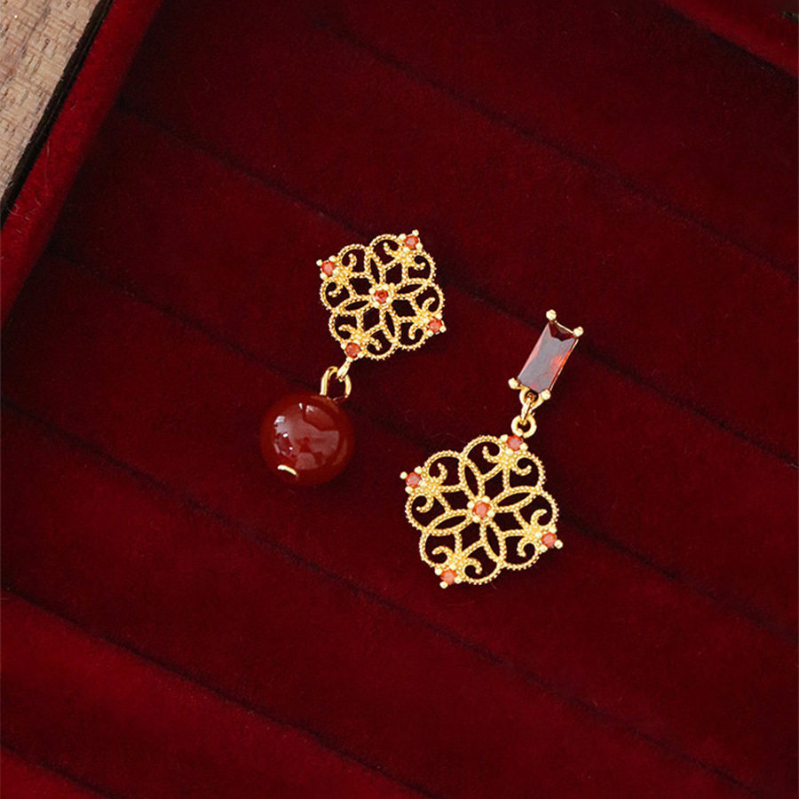 银针锆石镂空花朵耳钉新中式复古气质百搭耳环轻奢高级感耳饰,淘宝优惠券,粉丝福利购,淘宝优惠卷