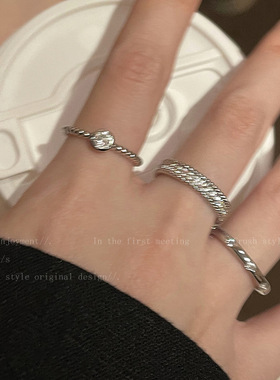 轻奢小众超闪镶钻三件套戒指女in潮网红同款食指戒百搭气质指环