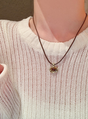 港风复古秋冬款美拉德虎眼石项链女时尚百搭气质几何形毛衣卫衣链