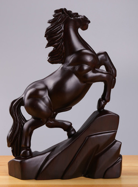 黑檀实木马木雕摆件十二生肖木质装饰品办公室红木工艺品马到成功
