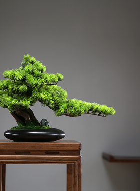 迎客松摆件中式盆景玄关边柜装饰品客厅仿真树办公室造景茶室创意