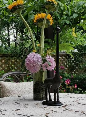 家居饰品摆件阳台客厅卧室装饰铸铁工艺品长颈鹿创意欧式美式花园