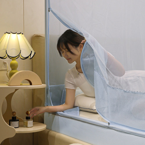 家用自连接烤漆支架蚊帐新款蒙古包1.8m床防摔儿童床笠款带防尘顶 - 图2