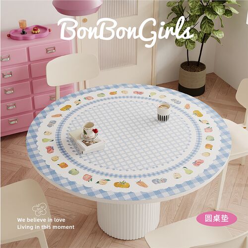 韩式少女心田园风桌布圆形餐桌垫防水防油免洗隔热皮革台面保护垫 - 图2