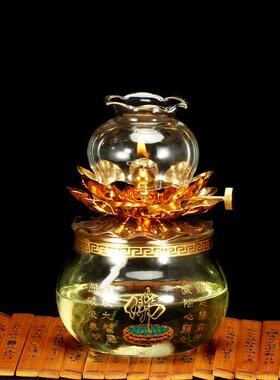 72小时防风调光液体酥油环保油灯佛字莲花空杯家用佛前长明灯灯座