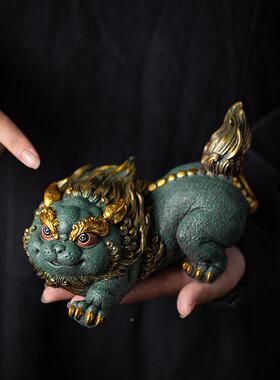 国风招财貔貅一家居客厅中桌面摆件高档乔青沙石DSWC-202茶宠开业