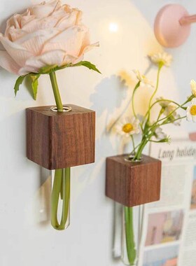 Solid Wood Magnetic Refrigerator Stickers 3D Insert Vase Cre