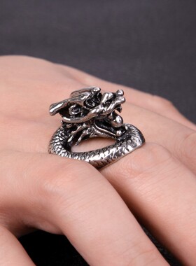 Retro Punk Snake Dragon Ring for Men Women Exaggerated Antiq