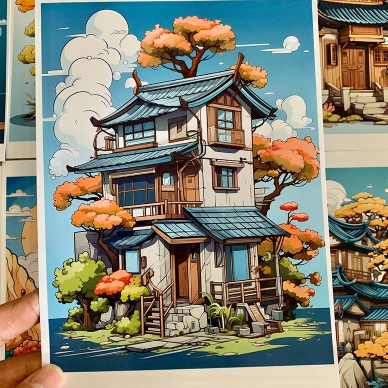 麦克笔中式建筑小房子临摹卡麦克笔入门建筑卡片低龄儿童画美术,淘宝优惠券,粉丝福利购,淘宝优惠卷