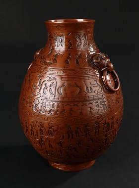 大仕缘紫铜仿古战国渔猎攻战纹铜壶铜花瓶开业商务礼品装饰摆件