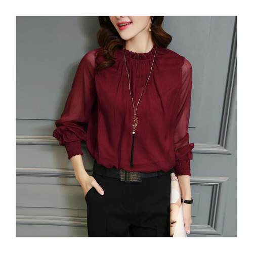 Chiffon Blouse New Women Tops Long Sleeve Stand Neck Work We - 图3