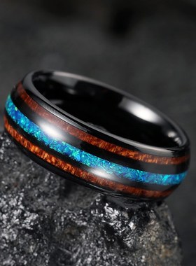 Fashion 8mm Hawaiian Koa Wood Titanium steel Rings For Men
