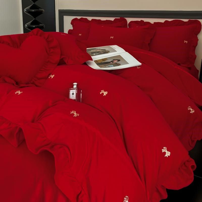 【送抱枕】冬季红色结婚乔迁珊瑚绒四件婚庆新房床上用品,淘宝优惠券,粉丝福利购,淘宝优惠卷