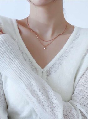 ins simple double layer single diamond fresh titanium steel