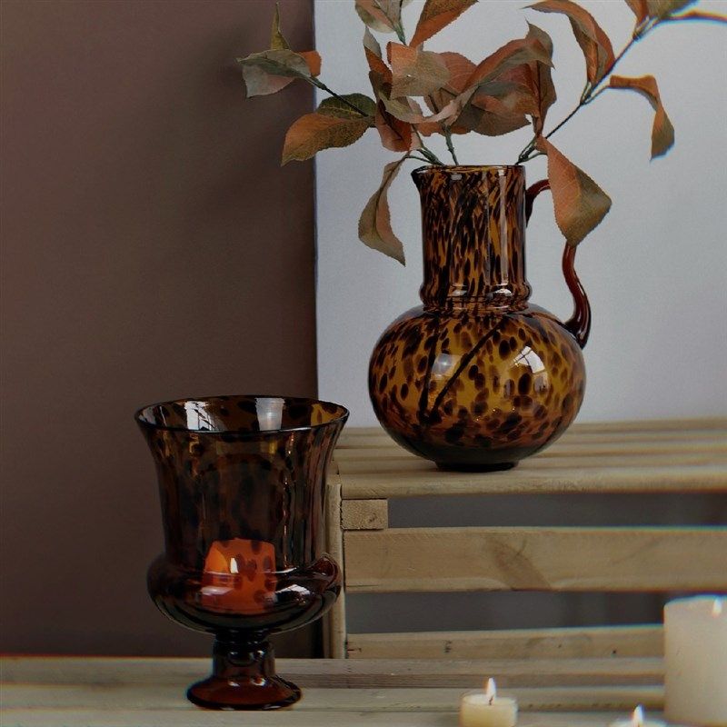 出口欧美单手工制作豹纹斑点焦糖彩色玻璃花瓶单耳壶形插花器摆件,淘宝优惠券,粉丝福利购,淘宝优惠卷