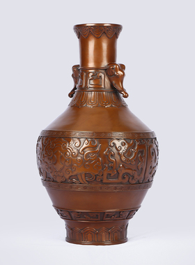 紫铜花瓶仿古工艺品摆件创意中式客厅书房玄关电视柜插花家居装饰