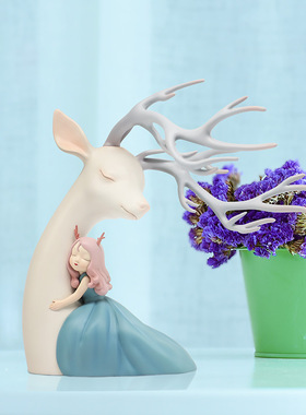 白夜童话祥鹿依赖现代室内家居创意艺术摆件装饰小雕塑节日礼品