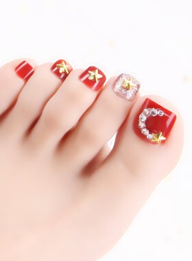 Removable fake toenail patch finished nail red star summer w