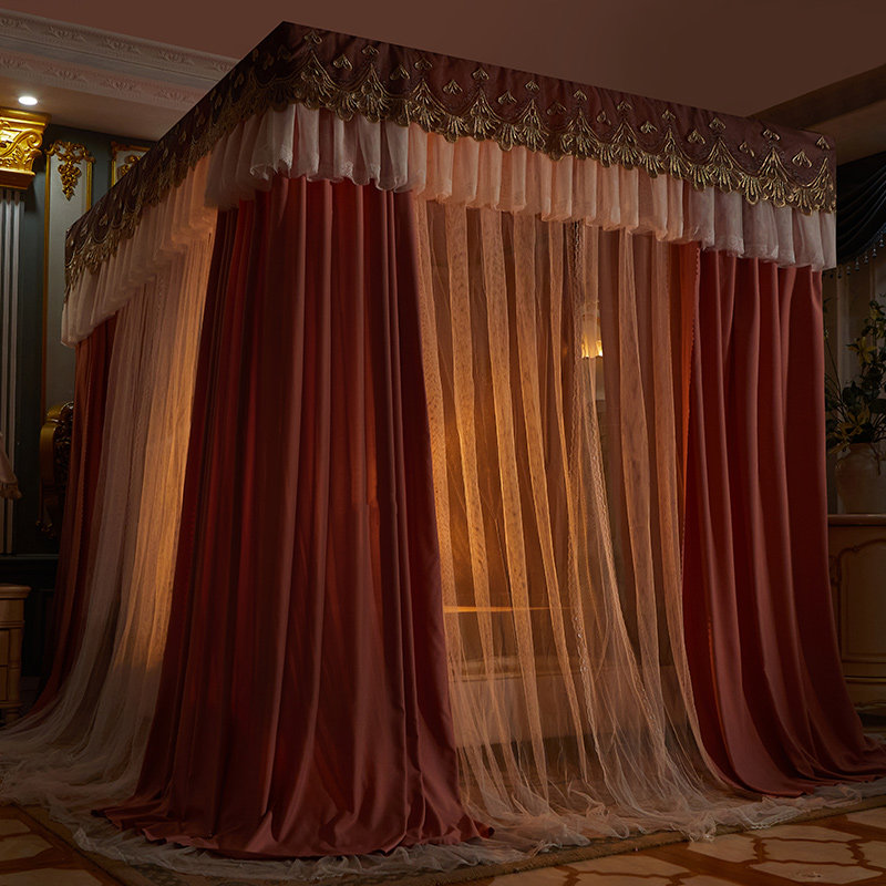 床幔春夏欧式豪华双杆双层遮光一体家用挡风少女公主系蚊帐床帘,淘宝优惠券,粉丝福利购,淘宝优惠卷