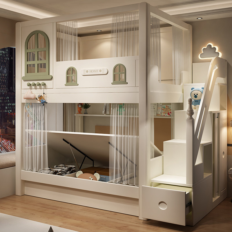 儿童床男孩高护栏上下床双层上下铺树屋高低床小户型省空间,淘宝优惠券,粉丝福利购,淘宝优惠卷