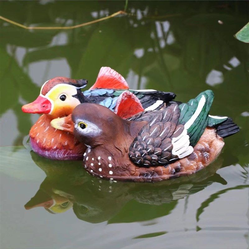 浮水鸳鸯连体大小一对摆件花园庭院客厅流水喷泉鱼缸树脂动物装饰,淘宝优惠券,粉丝福利购,淘宝优惠卷