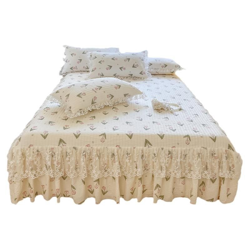 韩版泡泡棉单件夹棉床笠式床裙三件套少女心花边绗缝全包防滑床罩,淘宝优惠券,粉丝福利购,淘宝优惠卷