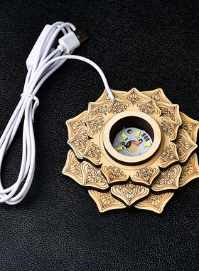 LED七彩白光小夜灯莲花水晶球底座灯桶灯罩透体水晶摆件底托USB口