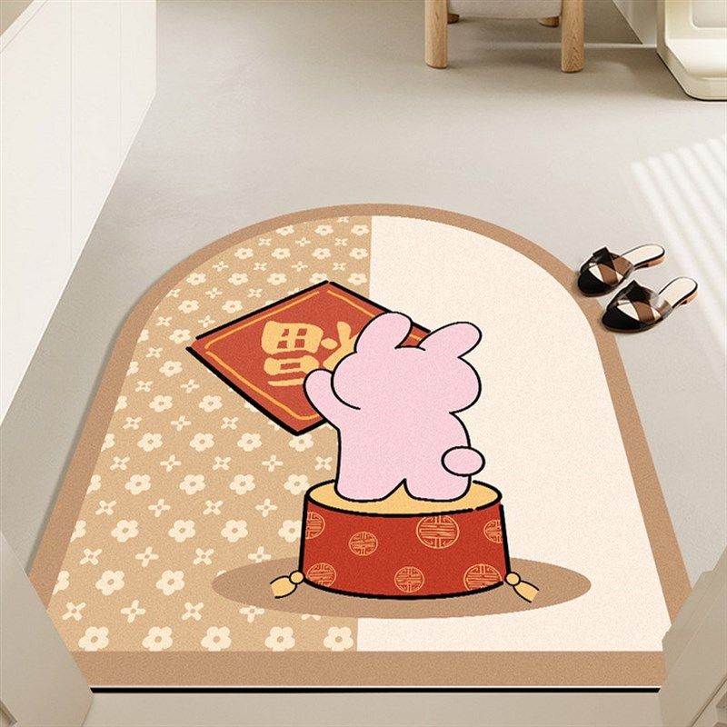 兔年红色入户门垫异形玄关PVC皮革地垫蹭土防滑大门口地垫 可裁剪,淘宝优惠券,粉丝福利购,淘宝优惠卷