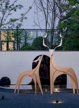 不锈钢金属梅花鹿雕塑园林景观抽象售楼部草坪房地产小区装饰摆件
