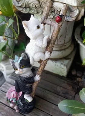 猫爬楼梯趣味摆件多肉花盆架装饰动物民宿别墅庭院阳台布景幼儿园