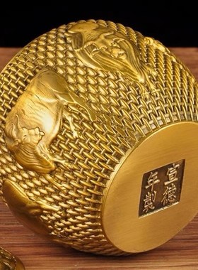 茶叶罐精品黄铜密封罐储存罐家用醒茶创意五牛图茶罐茶叶盒