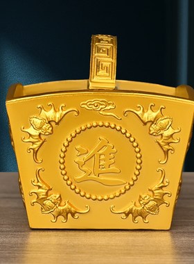 黄铜铜斗四方纳财金蟾日进斗金方斗摆件招财进宝家居店铺开业礼品