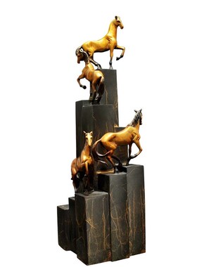 威弗列德一言九鼎驷马难追中式铜马摆件办公室开业高档装饰工艺品