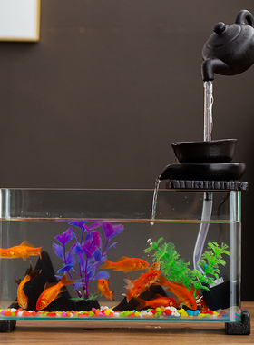 流水招财金鱼缸摆件客厅办公室桌面造景  循环玻璃缸乔迁开业礼品