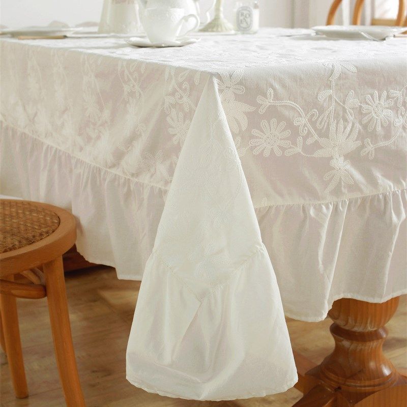 欧式田园白色立体绣花全棉防水防油荷叶边茶几台布餐桌布盖布盖巾,淘宝优惠券,粉丝福利购,淘宝优惠卷